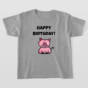 T-shirt Cochon Rose Dessin Animé Fantaisiste Anniversaire