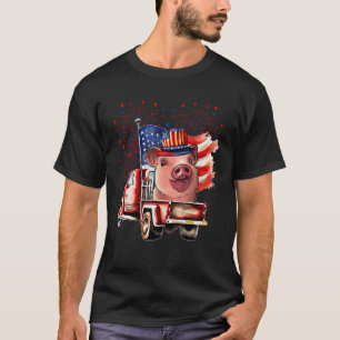T-shirt Cochon Sur Camion De Récupération Avec Drapeau Amé