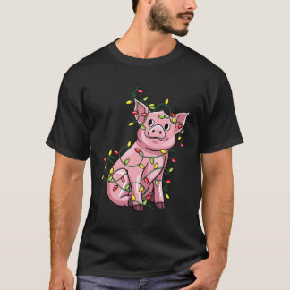 T-shirt Cochon Tangé Dans Les Lumières Père Noël Cadeau Po