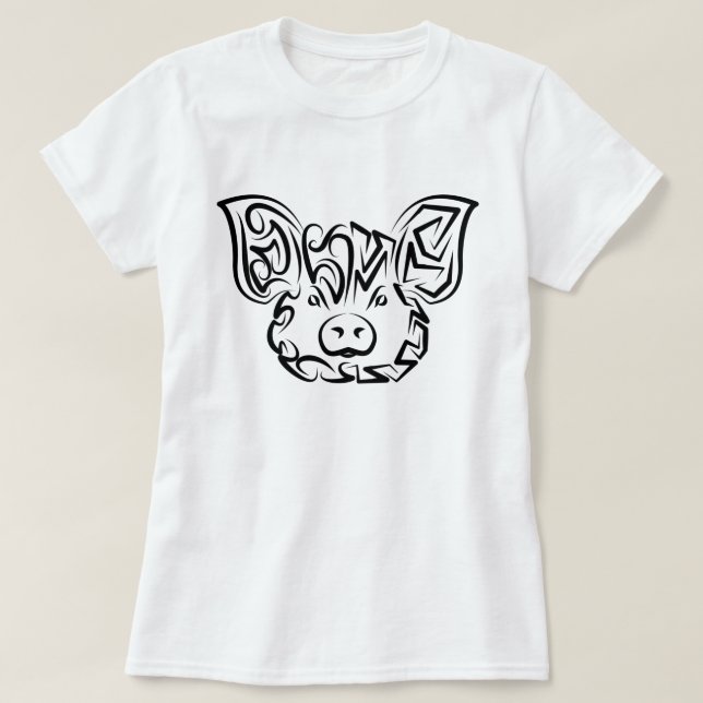 T-shirt Cochon tribal noir et blanc (Design devant)