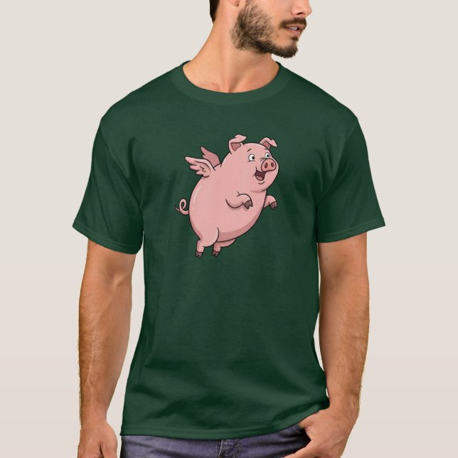 T-shirt Cochon Volant Mignon Dessin Animé (Devant)