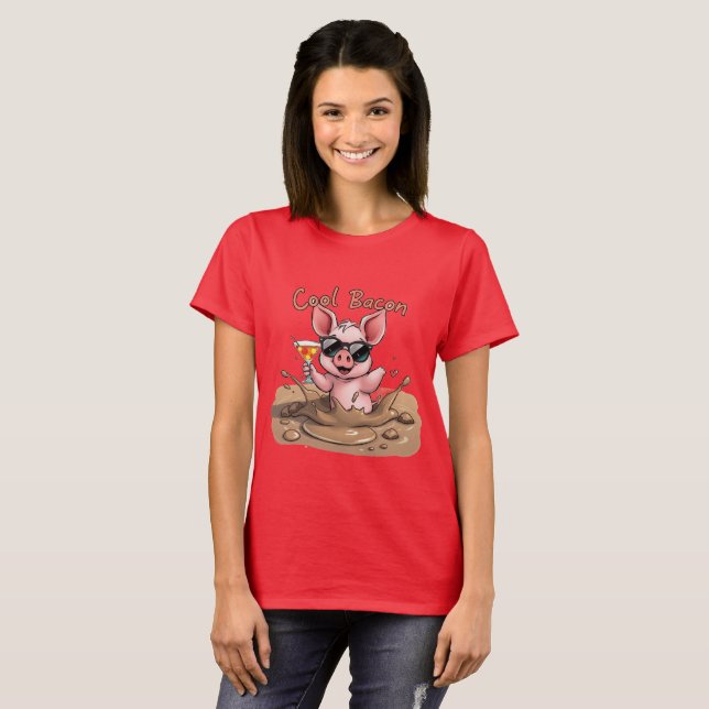 T-shirt Cochonnet "Cool Bacon" en Lunettes de Soleil (Devant entier)