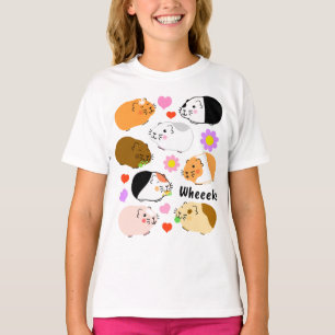 T-shirt Cochons d'Inde mignons avec des cœurs et des fleur