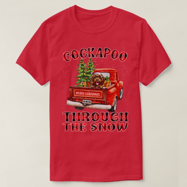 T-shirt Cockapoo À Travers Le Camion De Noël À Neige Raid  (Design devant)