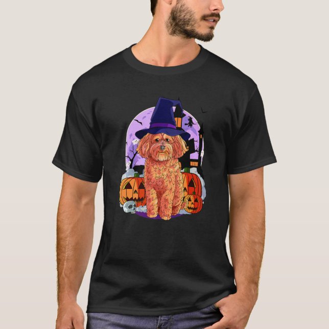 T-shirt Cockapoo Chien Mignon Halloween Sorcière Citrouill (Devant)