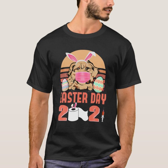 T-shirt Cockapoo Chien Visage Masque Lapin Oeuf Lapin Jour (Devant)