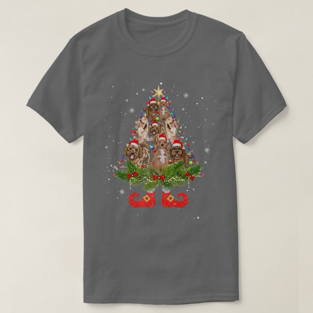 T-shirt Cockapoo Christmas Tree Lights mignon Chien de Noë (Design devant)