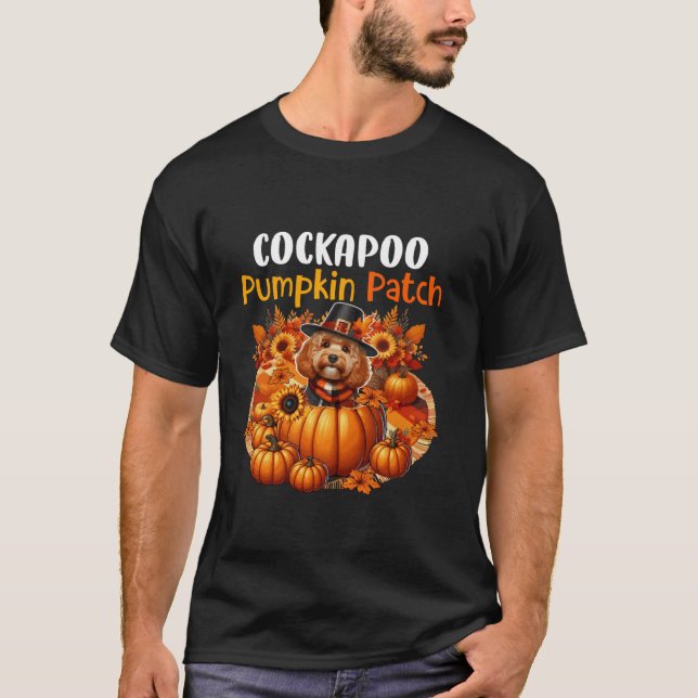 T-shirt Cockapoo Joli Patch Thanksgiving Citrouilles Fall  (Devant)