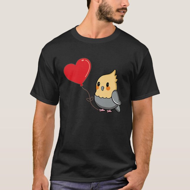 T-shirt Cockatiel Avec Coeur Balloon Valentines Jour Amour (Devant)
