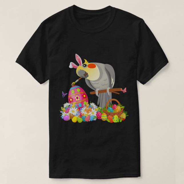 T-shirt Cockatiel de lapin de Pâques Dessin Oeufs de choco (Design devant)
