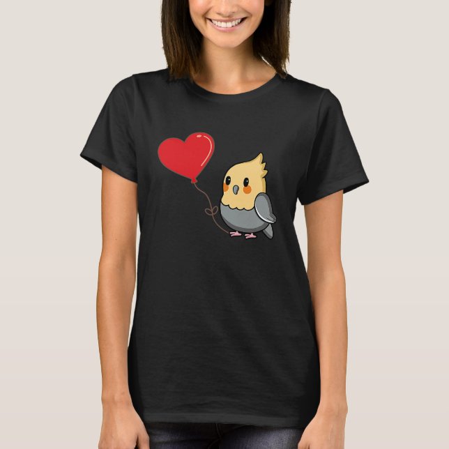 T-shirt Cockatiel With Heart Balloon Valentines Day Love B (Devant)
