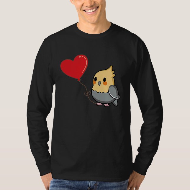T-shirt Cockatiel With Heart Balloon Valentines Day Love B (Devant)