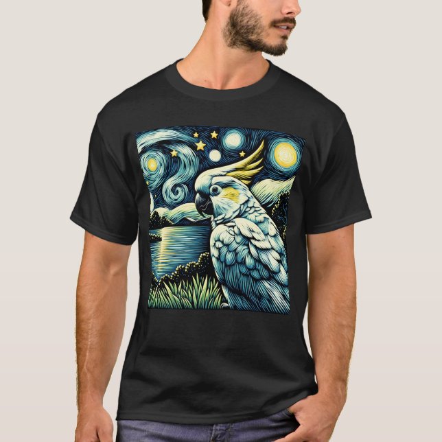 T-shirt Cockatoo de nuit Starry Parrot Van Gogh Oiseau Amo (Devant)