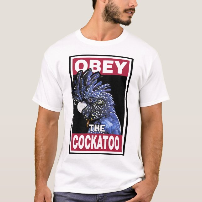T-shirt Cockatoo noir à la queue rouge amusant - Oiseau Ar (Devant)