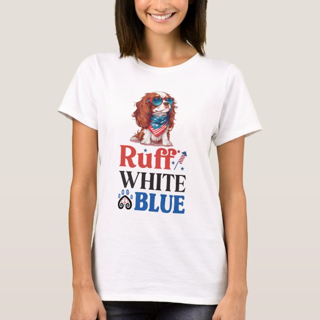 T-shirt Cocker Patriotique Spaniel Ruff Blanc & Bleu (Devant)