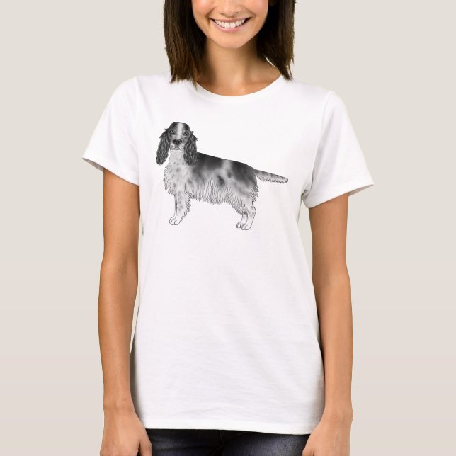 T-shirt Cocker Spaniel anglais dessiné en noir et blanc (Devant)