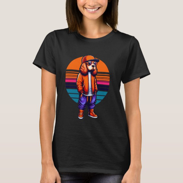 T-shirt Cocker Spaniel Chien Moderne Style urbain Sunset R (Devant)
