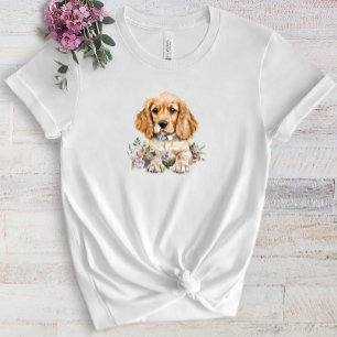 T-shirt Cocker Spaniel Chiot Pet Aquarelle Flower