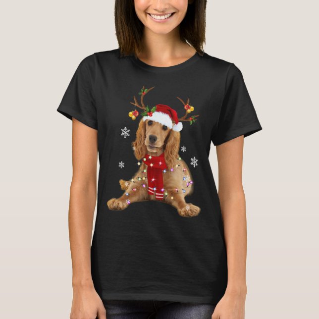 T-shirt Cocker Spaniel Christmas Reindee Lumières de Noël (Devant)