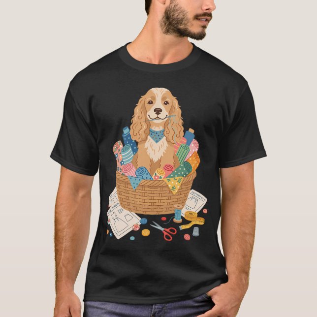 T-shirt Cocker Spaniel Couture Artisanale Tissu Artisanat  (Devant)