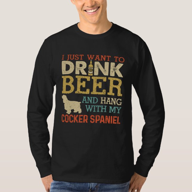 T-shirt Cocker Spaniel Dad Drink Beer Hang With Dog  Vinta (Devant)