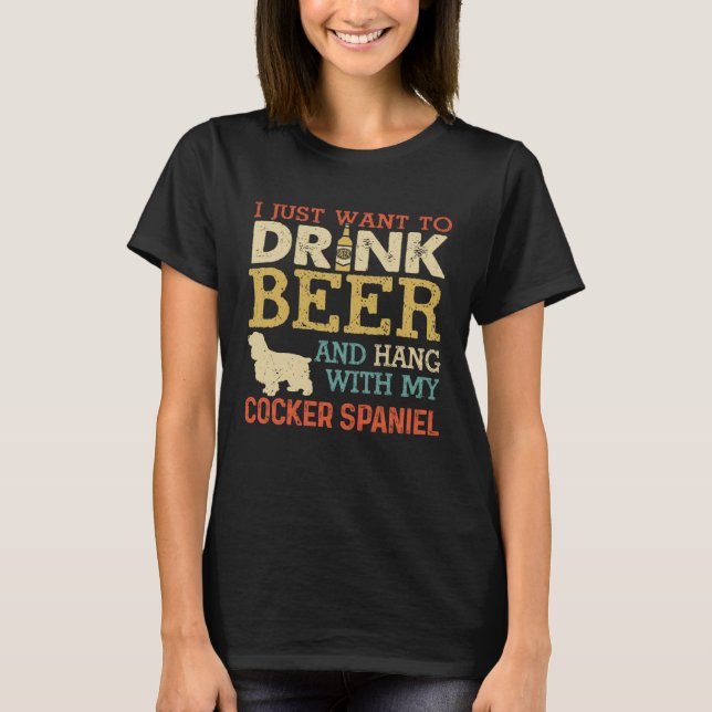 T-shirt Cocker Spaniel Dad Drink Beer Hang With Dog  Vinta (Devant)