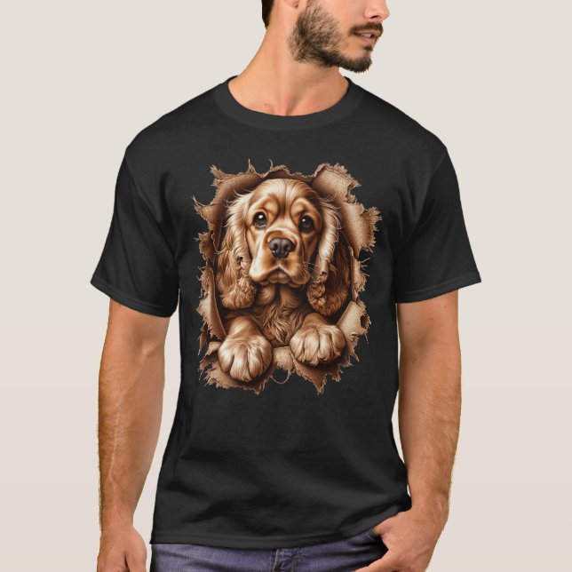 T-shirt Cocker Spaniel Déchirant À Travers (Devant)