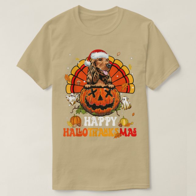T-shirt Cocker Spaniel Dog Hallothanksmas Halloween Thanks (Design devant)