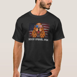 T-shirt Cocker Spaniel Mom Americanal Dog Us Drapeau 4ème