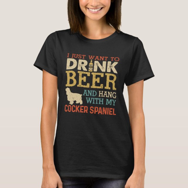 T-shirt Cocker Spaniel Papa Boire Bière Accroché Avec Chie (Devant)