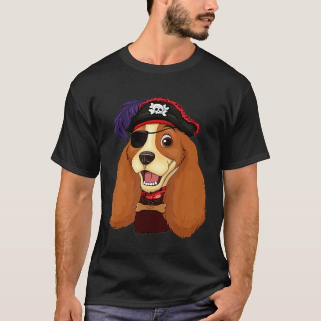T-shirt Cocker Spaniel Pirate Skull Crossbones Halloween C (Devant)