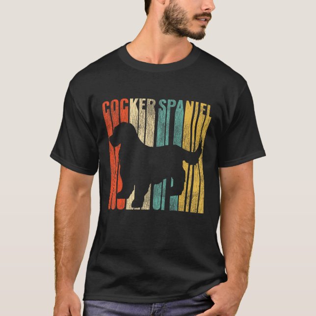 T-shirt Cocker Spaniel Retro 1970s Dog Silhouette Cracked  (Devant)
