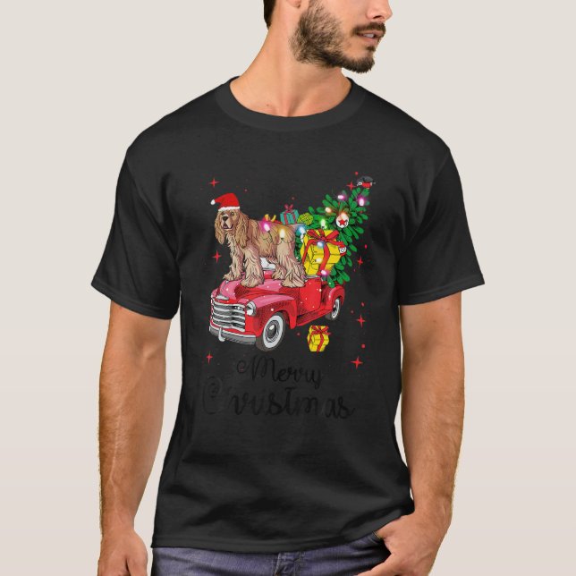 T-shirt Cocker Spaniel Rides Camion Rouge Pajama de Noël T (Devant)