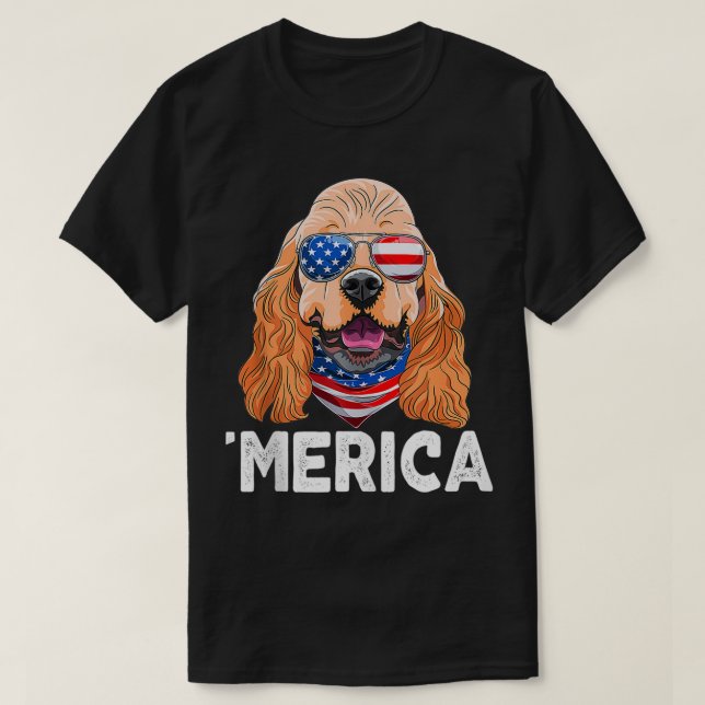 T-shirt Cocker Spaniel Sunglasses American USA Flag 4th Of (Design devant)