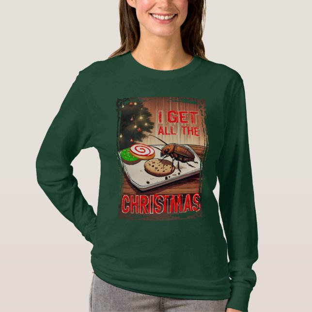 T-shirt Cockroach eating cookies ugly Christmas bakery (Devant)