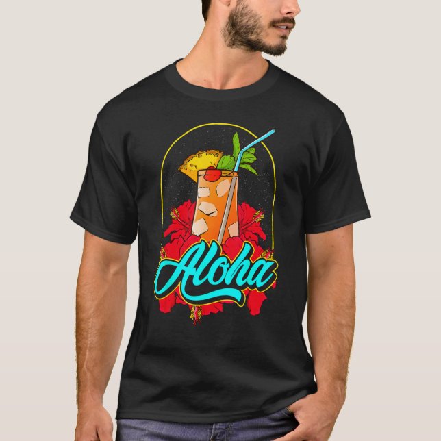 T-shirt Cocktail Aloha Mai Tai d'Hawaii avec Joli Hib (Devant)