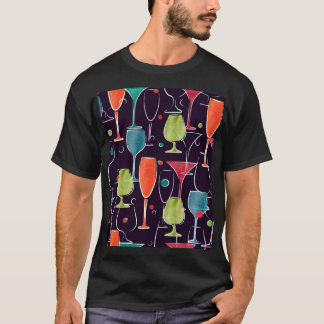 T-shirt Cocktails d'aquarelle, motif vintage coloré.