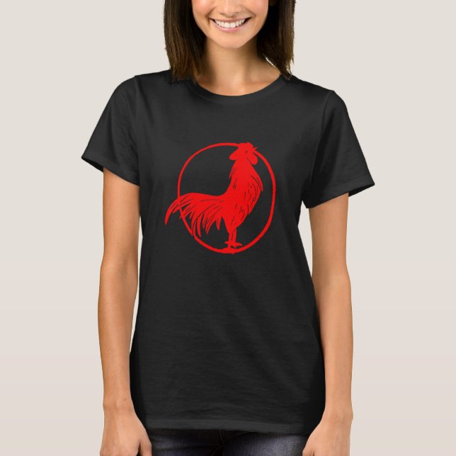 T-shirt Cocky Red Rooster Zodiak Chicken Silhouette (Devant)