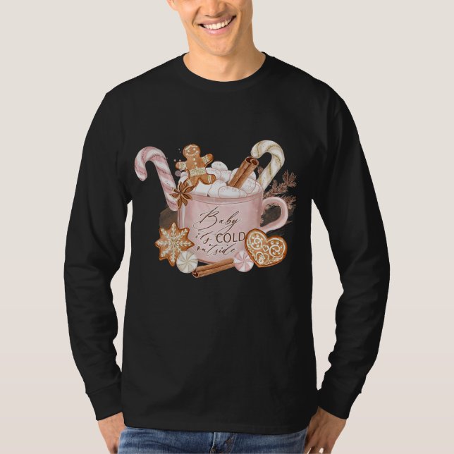 T-shirt Coco chaud de Noël rose esthétique avec bonbon (Devant)