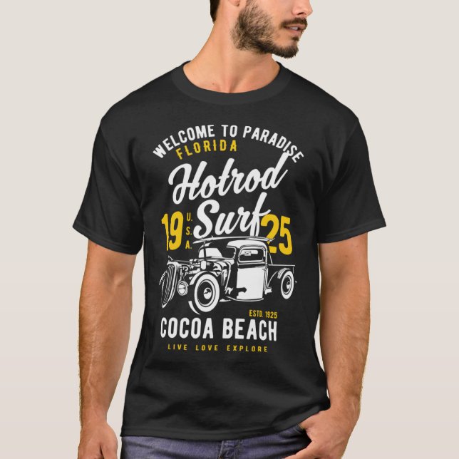 T-shirt Cocoa Beach Florida Retro Hotrod Surf  11 (Devant)