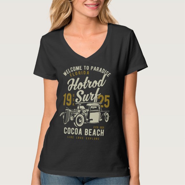 T-shirt Cocoa Beach Florida Retro Hotrod Surf  2 (Devant)