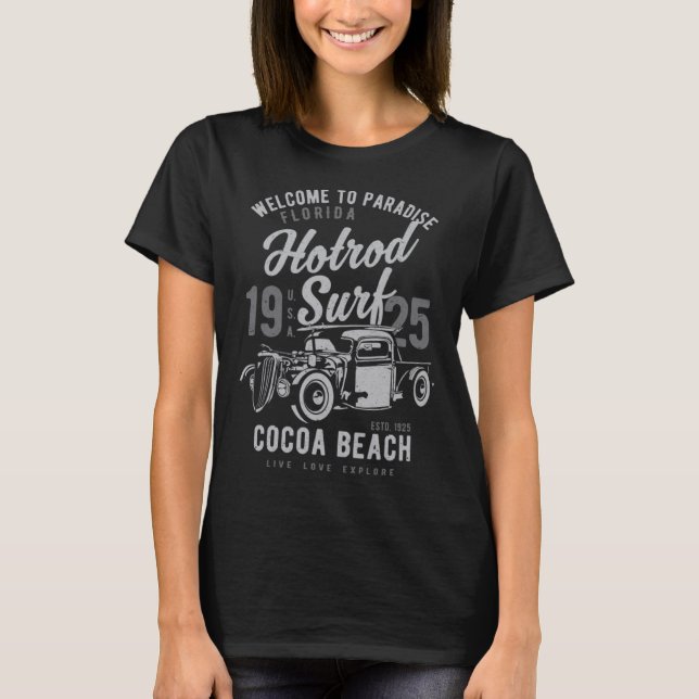 T-shirt Cocoa Beach Florida Retro Hotrod Surf Distressed (Devant)