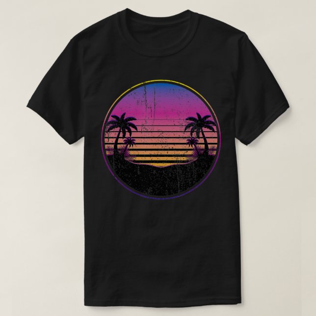 T-shirt Cocotiers Rétro Palm Trees Plage Coucher de soleil (Design devant)