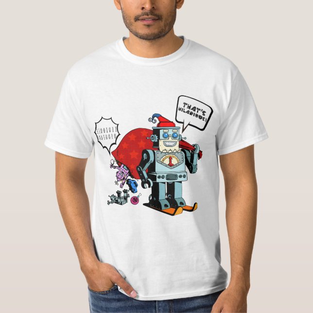 T-shirt Code binaire Robot du Père Noël, C'est dangereux (Devant)