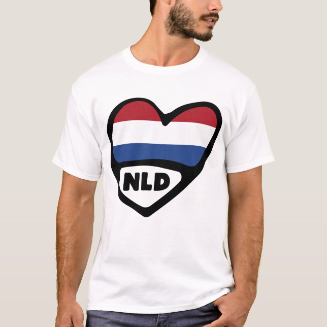 T-shirt Code pays Pays-Bas Coeur du drapeau, NLD (Devant)