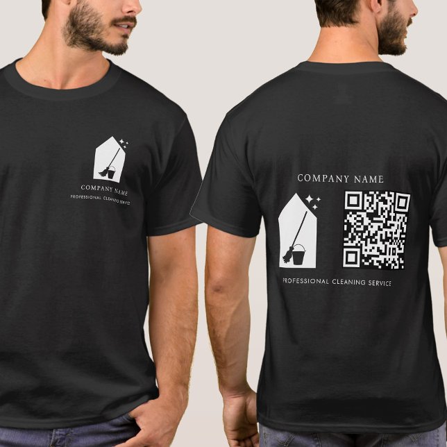 T-shirt Code QR Logo Service de Nettoyage Moderne Noir (Modern Cleaning Cleaner Service Logo QR Code Black T-Shirt)