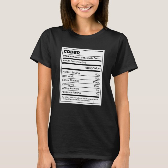 T-shirt Coder Les Faits Nutritionnels Programmeur Coder Or (Devant)
