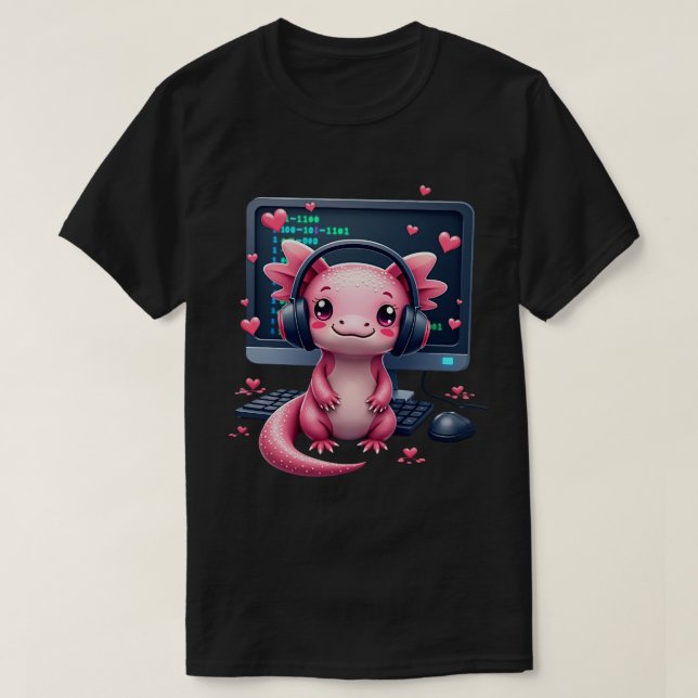T-shirt Codeur de jeu vidéo Axolotl Kawaii (Design devant)