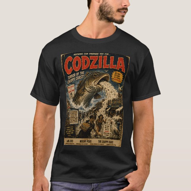 T-shirt Codzilla Terreur de la Côte du Chippy Poisson Drôl (Devant)