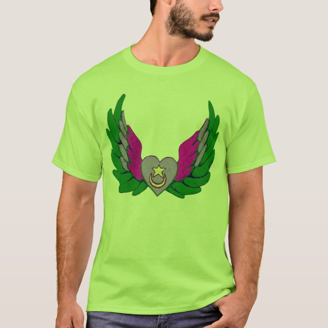 T-shirt Coeur à ailes par Sufi vert (Devant)